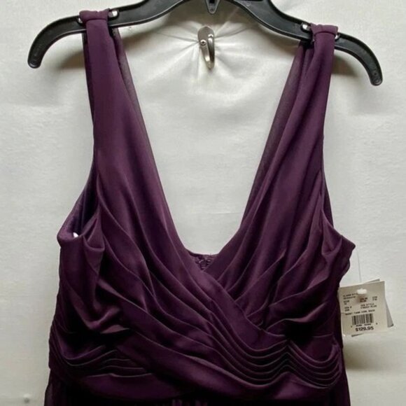 David’s Bridal Bridesmaid Dress Women's 14 Plum Short Mesh Cowl Back $129.95 NWT - Picture 2 of 16